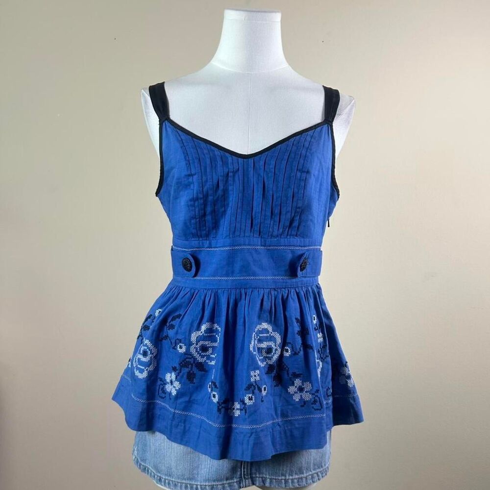 Anthropologie Floreat Blue Floral Top